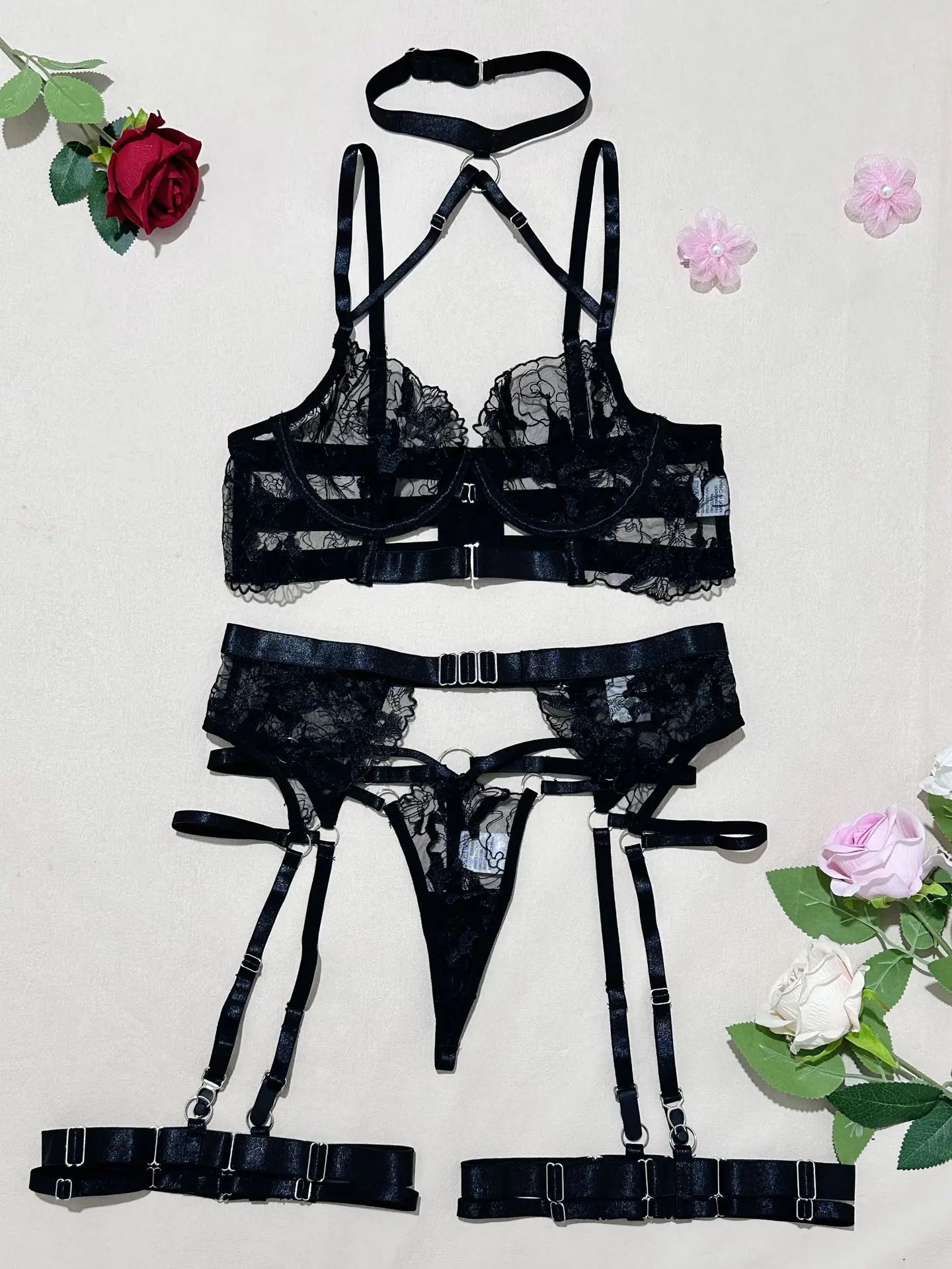 Sexy Floral Embroidered Lace Lingerie Set – Supportive Underwire Bra for Women (S–XL)