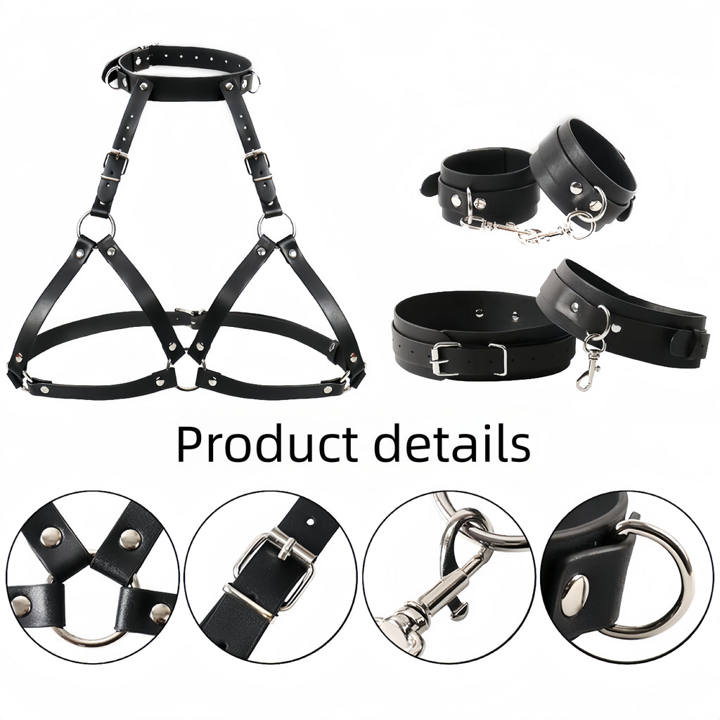 SM Sexy Lingerie Women's Sexy Leather Leakage Bra with Handcuffs Multiple Styles Bondage Restraint Training, Wearing Harness