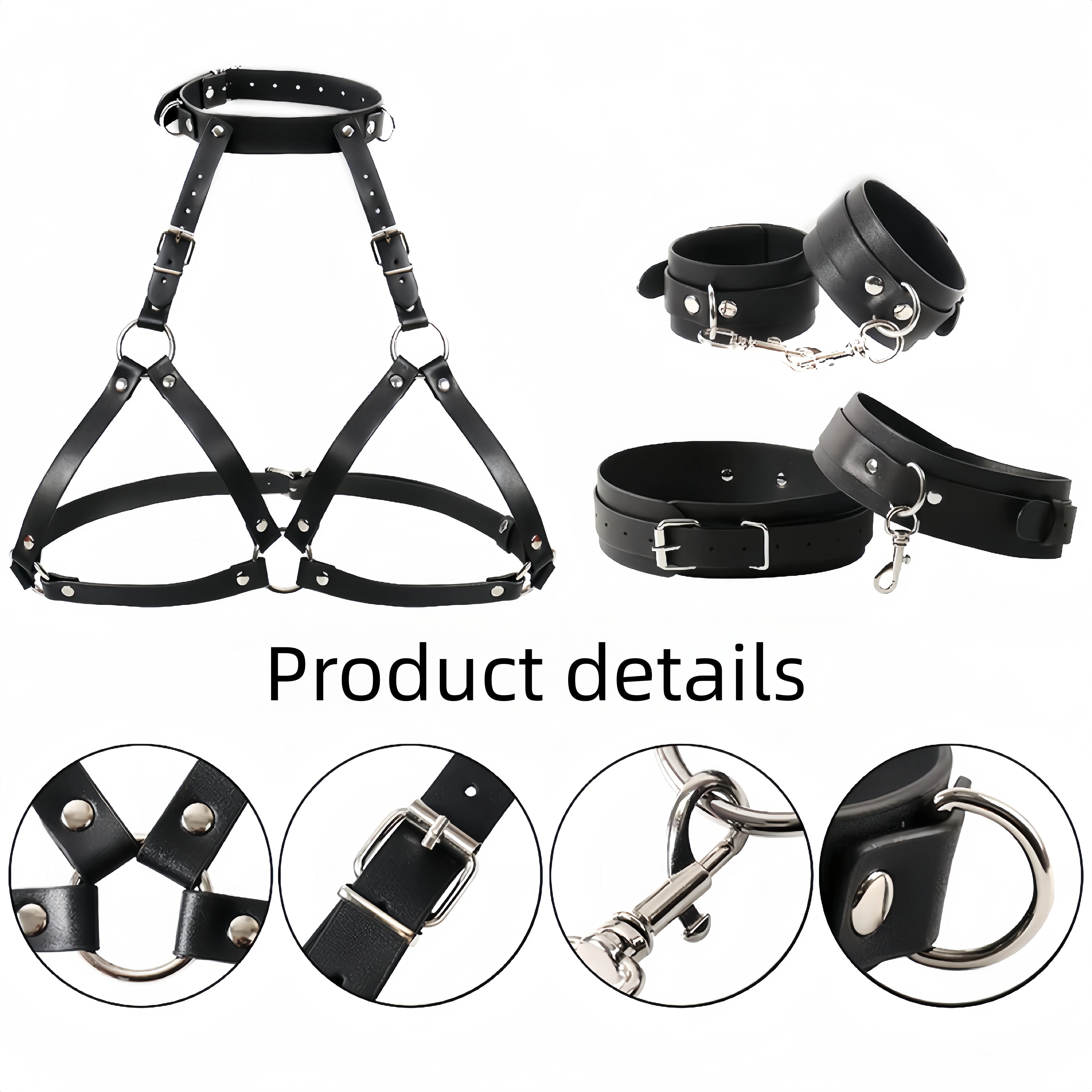 SM Sexy Lingerie Women's Sexy Leather Leakage Bra with Handcuffs Multiple Styles Bondage Restraint Training, Wearing Harness