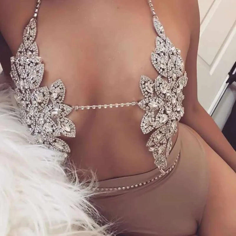 Sexy Rhinestone Crystal Lingerie Set – 2-Piece Body Chain Bra & Panty for Women