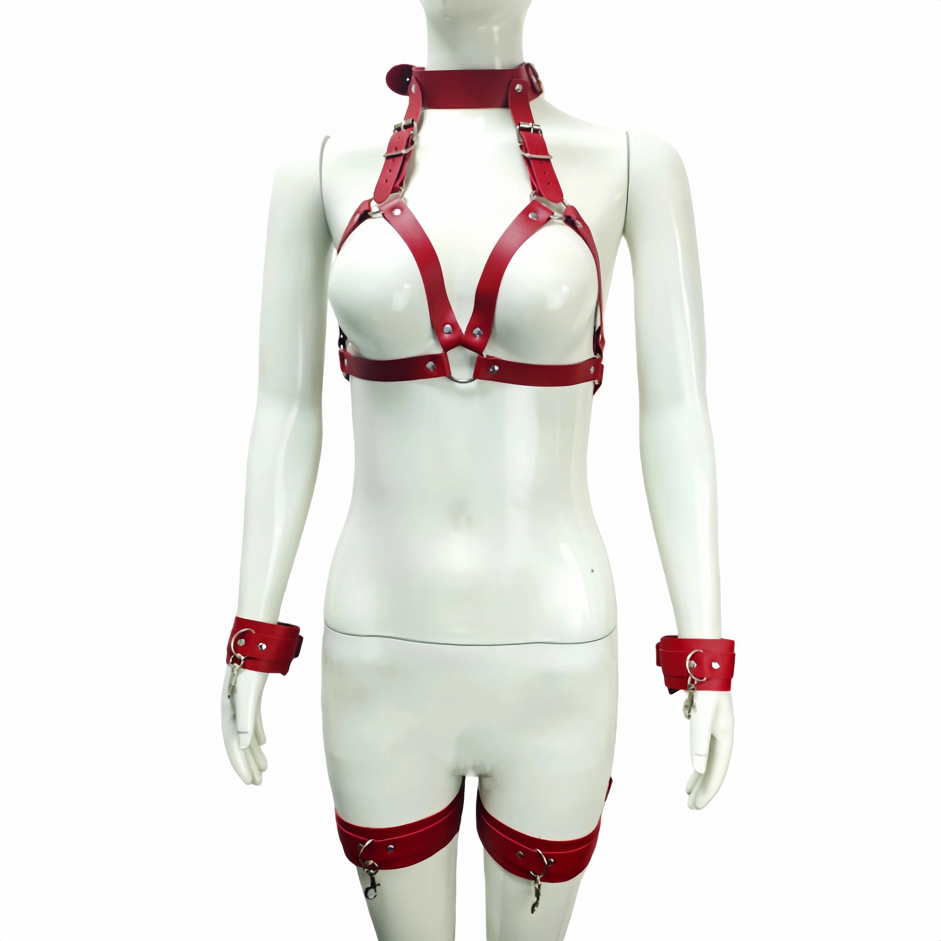 SM Sexy Lingerie Women's Sexy Leather Leakage Bra with Handcuffs Multiple Styles Bondage Restraint Training, Wearing Harness