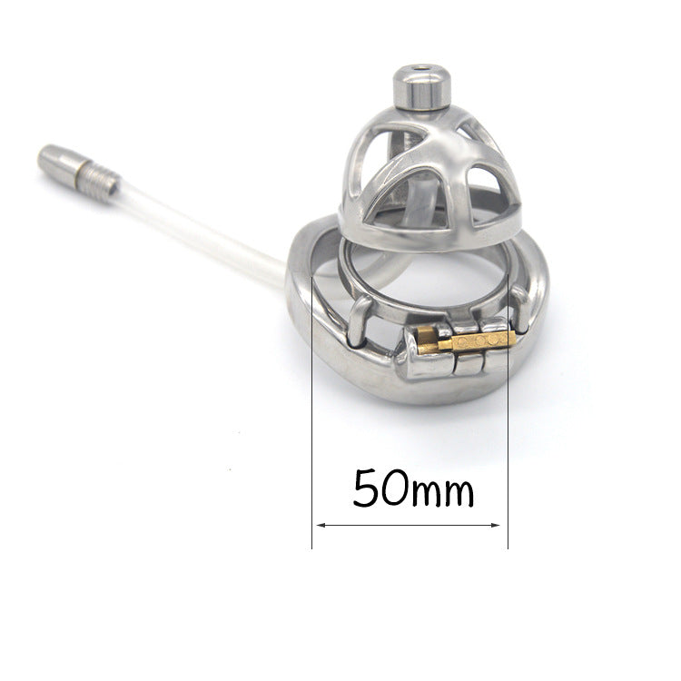 Stainless Steel Male Chastity Device with Urethral Catheter – Creative Hollow Design for Sensory Play