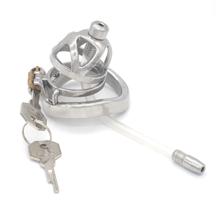 Stainless Steel Male Chastity Device with Urethral Catheter – Creative Hollow Design for Sensory Play