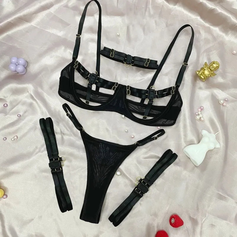 Plus Size Stylish Lingerie Set Women's Hollow Out Bra and Panty Set Elegant Underwear